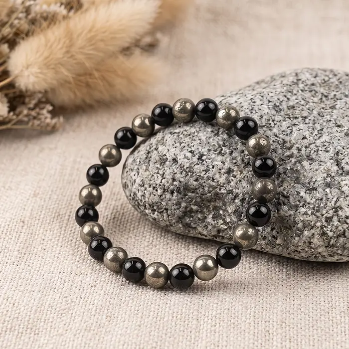 Richie Rich Bracelet (Pyrite + Black Obsidian)